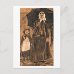 Sien under Umbrella with Girl, Van Gogh Fine Art Postcard
