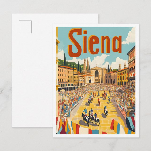 Siena Italy Art Vintage Travel Illustration Postcard (Front/Back)
