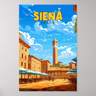 Siena Italy Travel Art Vintage Illustration  Poster