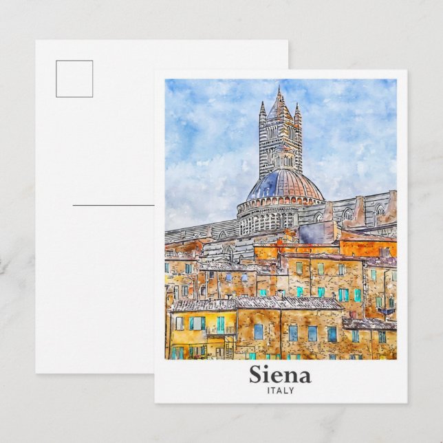Siena Italy Watercolor Sketch Hand Drawn Postcard (Front/Back)