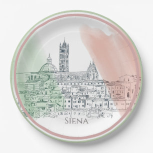 Siena Italy With Italian Flag Colours Sketch Paper Plate