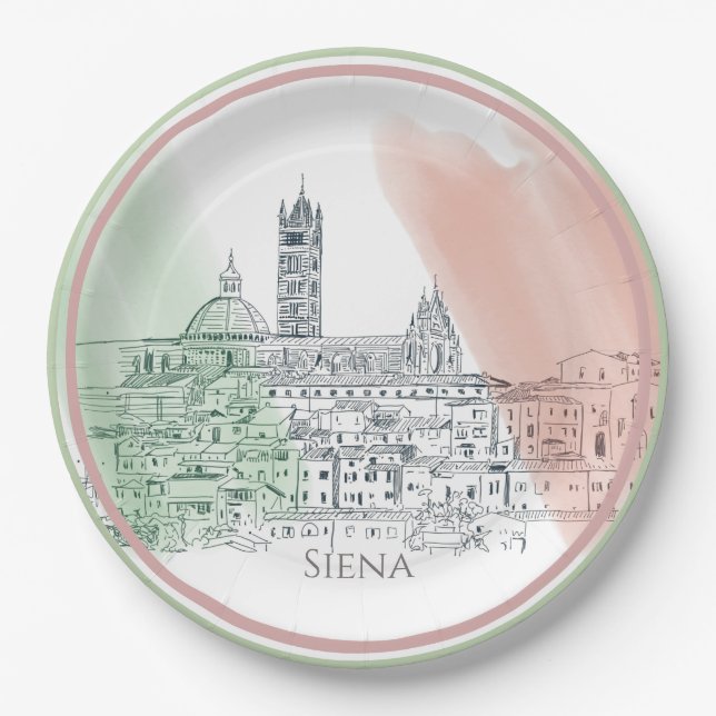 Siena Italy With Italian Flag Colours Sketch Paper Plate (Front)