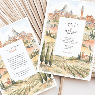 Siena Tuscany Watercolor Skyline Wedding Invitation