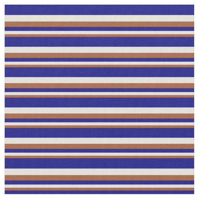 Sienna, Beige & Blue Lines/Stripes Pattern Fabric (Close Up)