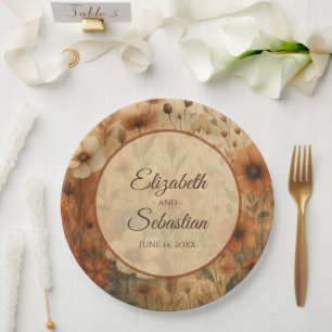 Sienna Boho Watercolor Floral Elegant Wedding Paper Plate