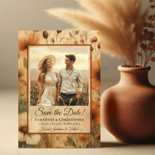 Sienna Boho Watercolor Wildflowers Photo Wedding Save The Date