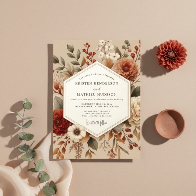Sienna Botanical Autumn Romance Wedding Invitation (Creator Uploaded)