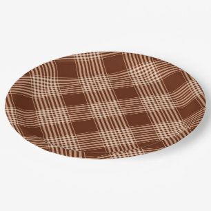 Sienna Brown And White Plaid Paper Plate