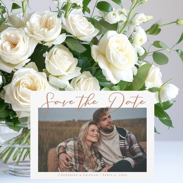 Sienna Brown Script Couple Photo Chic Fall Save The Date (Creator Uploaded)