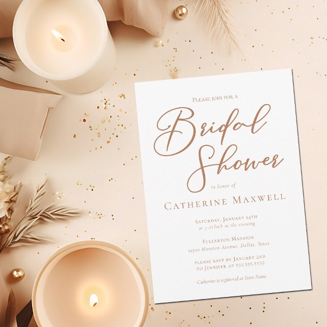 Sienna Brown Script Minimalist Bridal Shower Invitation (Creator Uploaded)