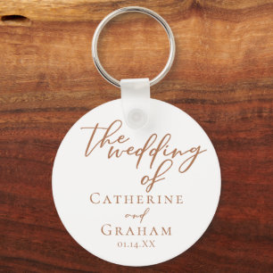 Sienna Brown Script Minimalist Custom Wedding Key Ring