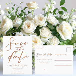 Sienna Brown Script Minimalist Save the Date Announcement Postcard