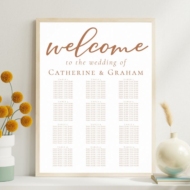 Sienna Brown Script Wedding 12 Table Seating Chart (Creator Uploaded)