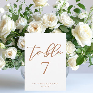 Sienna Brown Script Wedding Table Number Card