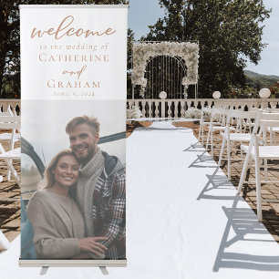 Sienna Brown Script Wedding Welcome Couple Photo Retractable Banner