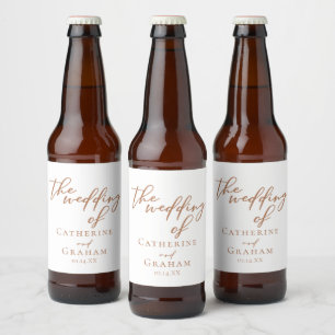 Sienna Brown Typography Minimalist Wedding Beer Bottle Label