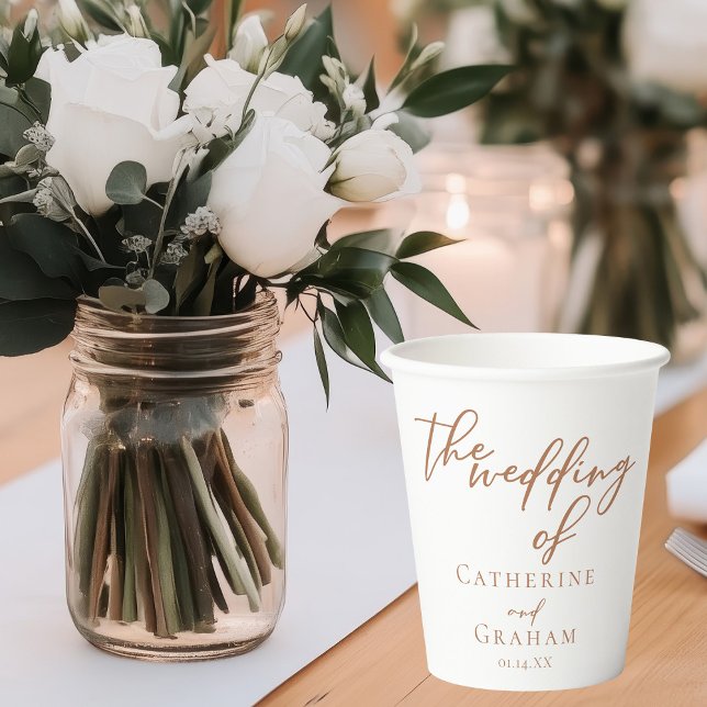 Sienna Brown Typography Minimalist Wedding Paper Cups (Creator Uploaded)