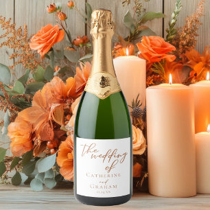 Sienna Brown Typography Minimalist Wedding Sparkling Wine Label