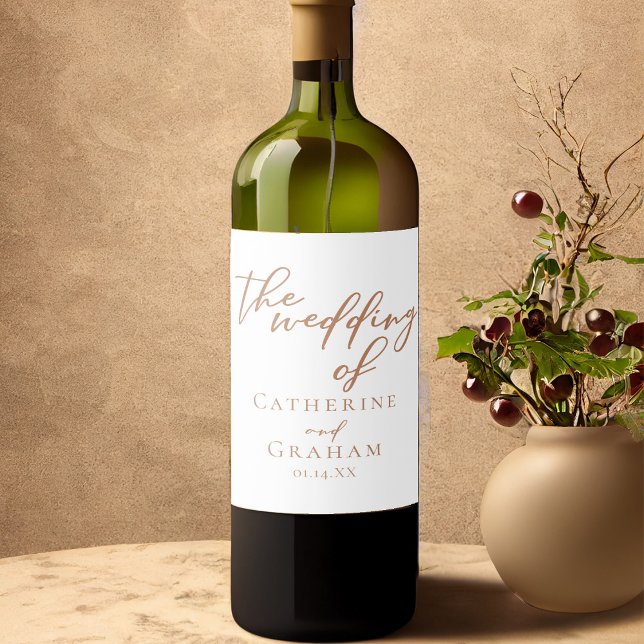Sienna Brown Typography Minimalist Wedding Wine Label (Creator Uploaded)