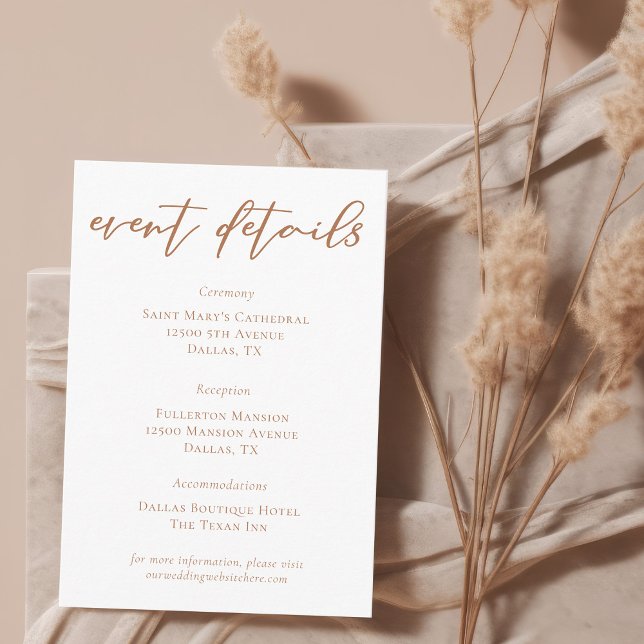 Sienna Brown Typography Wedding Event Details Enclosure Card (Creator Uploaded)