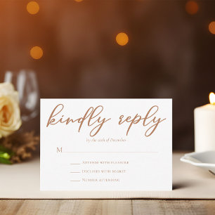 Sienna Brown Typography Wedding Kindly Reply RSVP Card