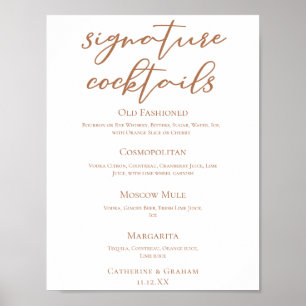 Sienna Brown Wedding Signature Cocktails Menu Poster