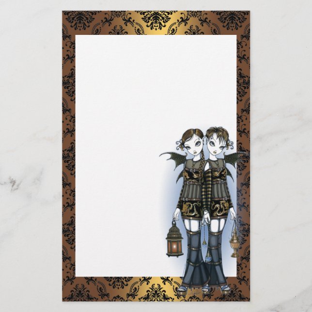 "Sienna & Celeste" Dragon Twin Fairies Stationery (Front)