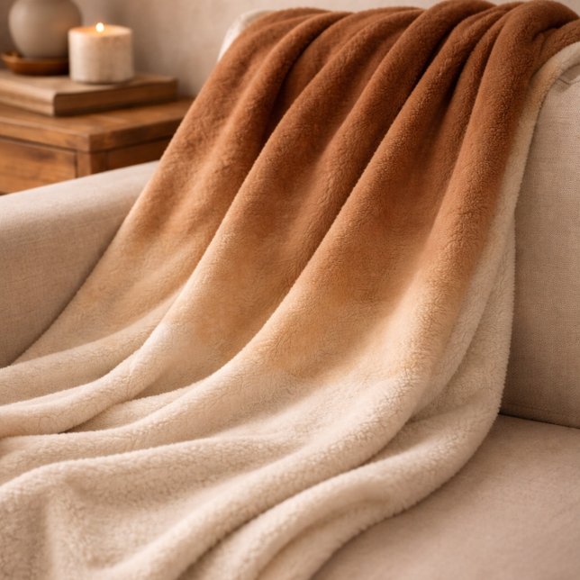 Sienna Cocoa Fade Fleece Blanket (Deep sienna and cocoa tones fade into ivory for a warm, grounded look across beds and sofas.)
