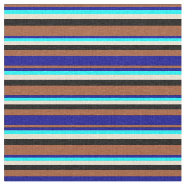 Sienna, Dark Blue, Cyan, Beige & Black Coloured Fabric (Close Up)