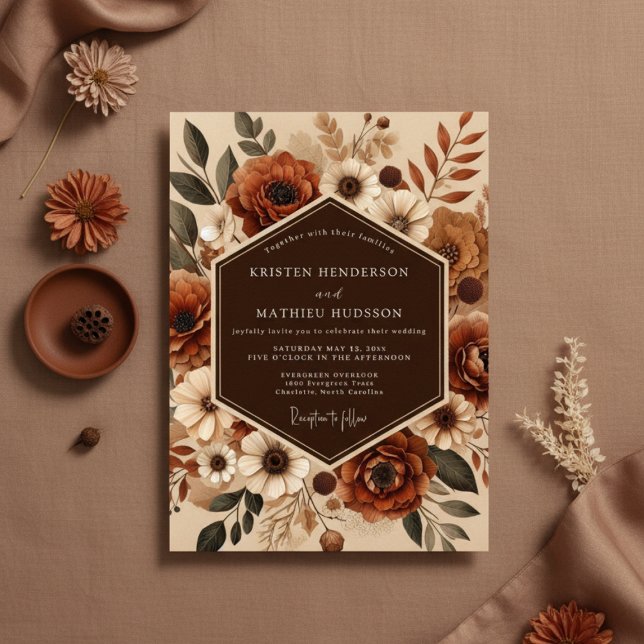 Sienna Floral Autumn Romance Wedding Invitation (Creator Uploaded)