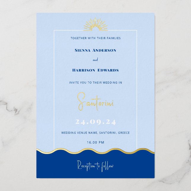 SIENNA Modern Destination Gold Foil Invitation (Front)