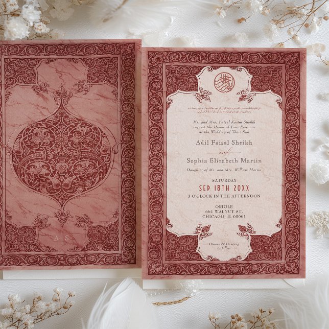Sienna Ruby Red Lace Traditional Muslim Wedding Invitation (Creator Uploaded)