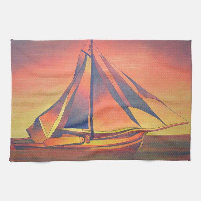 Sienna Sails at Sunset Tea Towel (Horizontal)