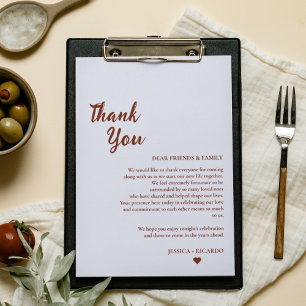Sienna Wedding table  Thank You Card