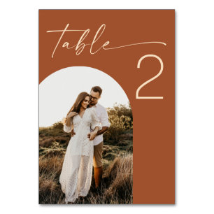 Sienna Wedding. Terracotta Modern Minimalist Photo Table Number