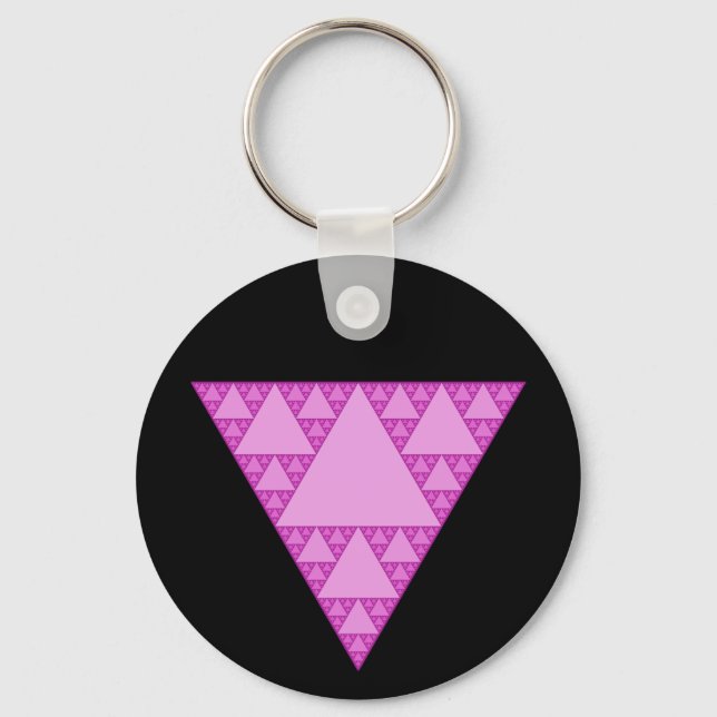 Sierpinski Triangle as a Pink Triangle LGBTQ+ Key Ring (Front)