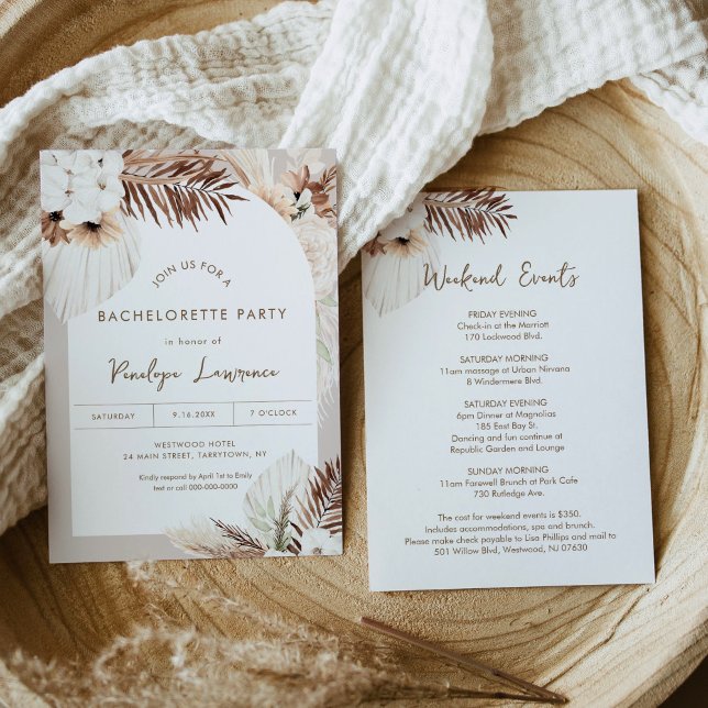 SIERRA Bohemian Dried Palm Bachelorette Party Invitation (Creator Uploaded)