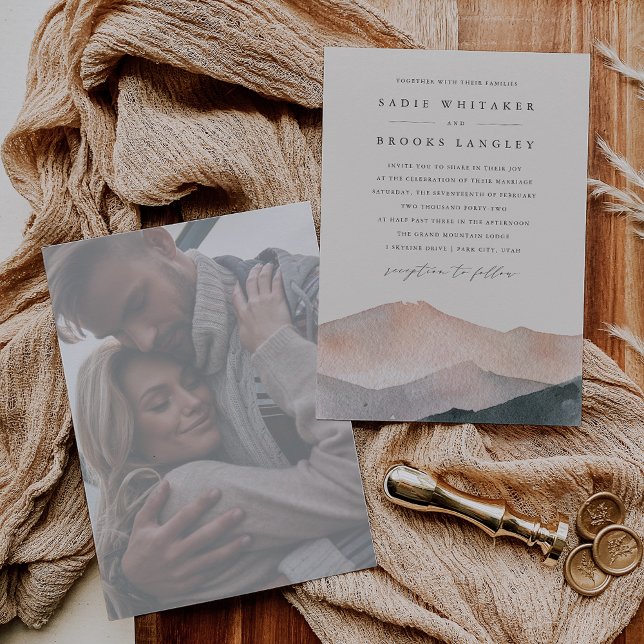 Sierra Dusk | Desert Blush Faded Photo Wedding Invitation (Creator Uploaded)