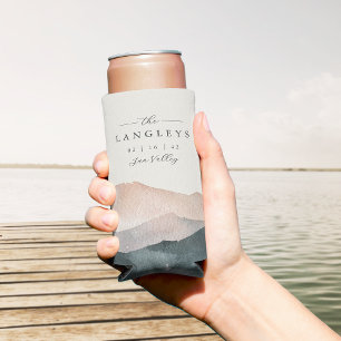 Sierra Dusk   Desert Mountain Sunset Wedding Favor Seltzer Can Cooler