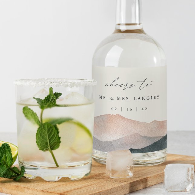 Sierra Dusk | Desert Mountain Sunset Wedding Liquor Bottle Label (Creator Uploaded)