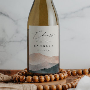 Sierra Dusk Desert Mountain Sunset Wedding Wine Label