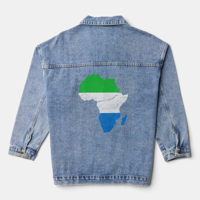Sierra Leone Flag Africa Continent Silhouette Sier Denim Jacket (Back)