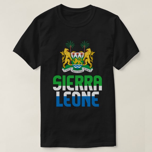 Sierra Leone Flag and Coat Of Arms Patriotic T-Shirt (Design Front)