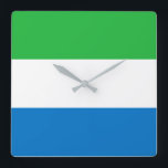Sierra Leone Flag Square Wall Clock<br><div class="desc">The Sierra Leonean is a horizontal tricolour. The used colors in the flag are blue,  green,  white. The proportion of the Sierra Leonean is 2:3. The Flag of Sierra Leone was adopted in 1961.</div>