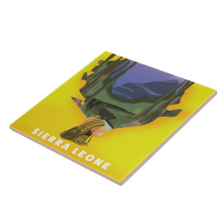 sierra leone illustrated map travel poster tile