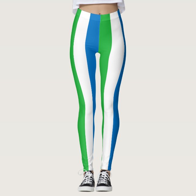 Sierra Leone National Flag Colours Vertical Stripe Leggings (Front)