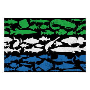 Sierra Leonean Flag Made of Fish – Fishing Design  Poster