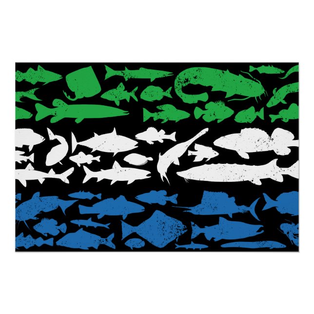 Sierra Leonean Flag Made of Fish – Fishing Design  Poster (Front)