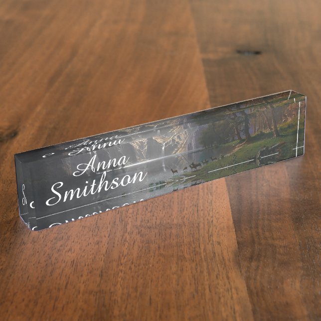 Sierra Mountain Lake Deer Wildlife Desk Name Plate (Side)