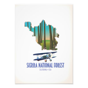 Sierra national forest California USA map Photo Print